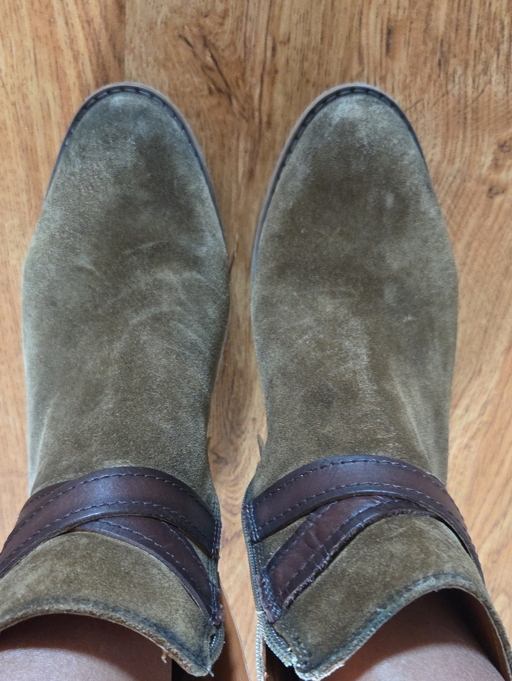 PIKOLINOS Olive Suede Chukka Boots with Dark Brown Leather Sz38 3"wedge